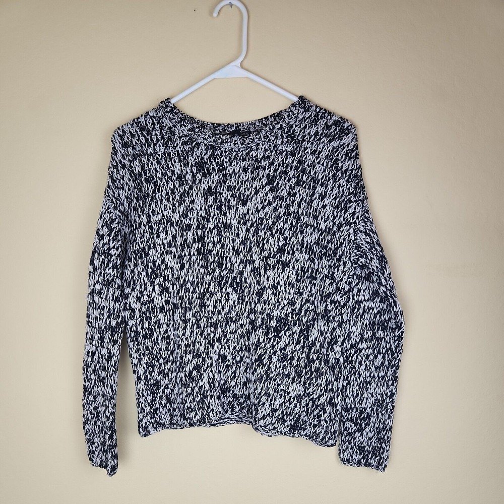 Eileen Fisher womens black Organic Cotton sweater size XXS‎ boxy lounge oversize